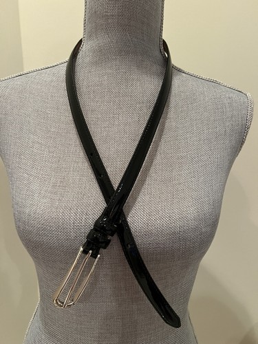 Brighton B31153 Black Patent Leather Skinny Silver Buckle Belt Size 30