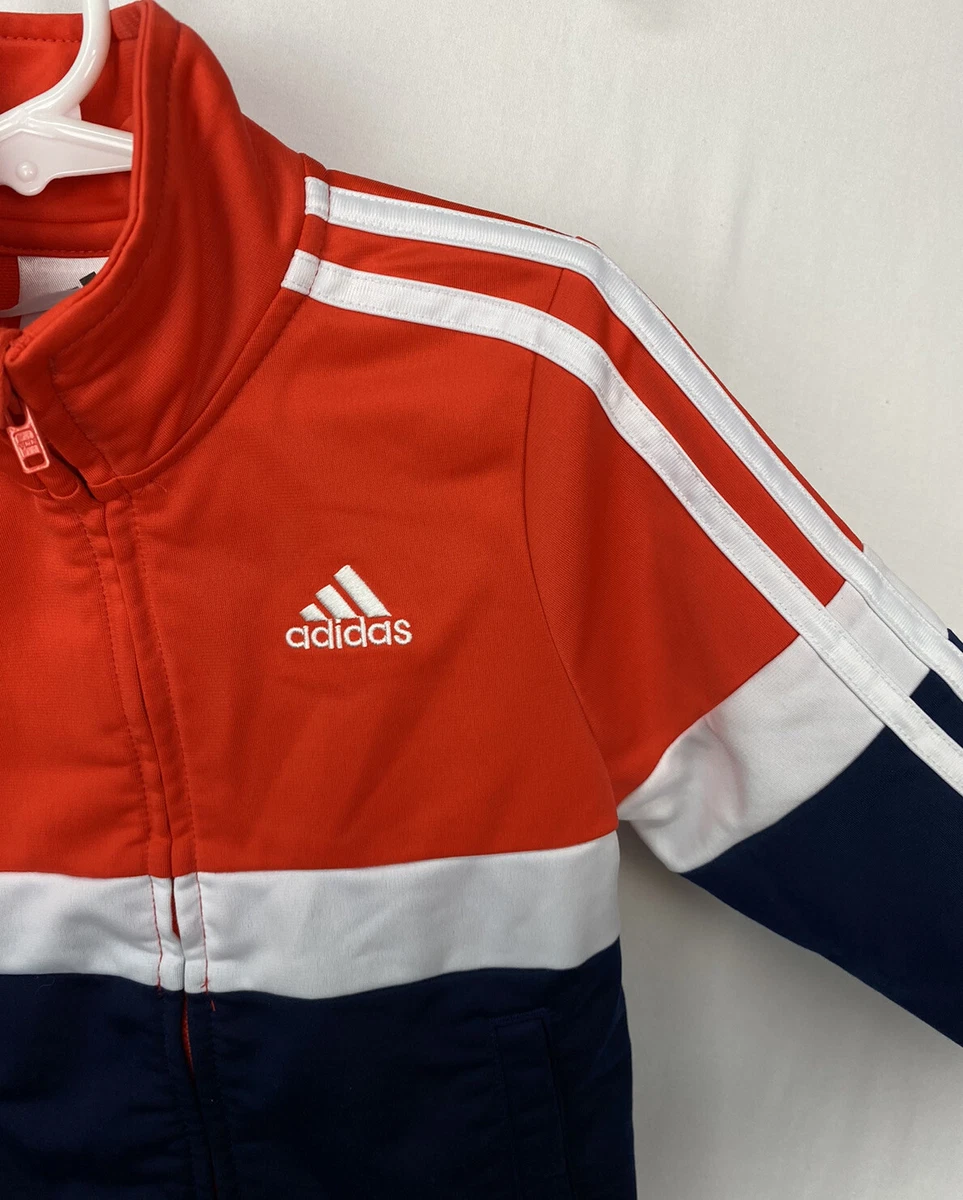 Adidas Zip Track Jacket Size 3 3T Orange Blue White 3 Line NWOT