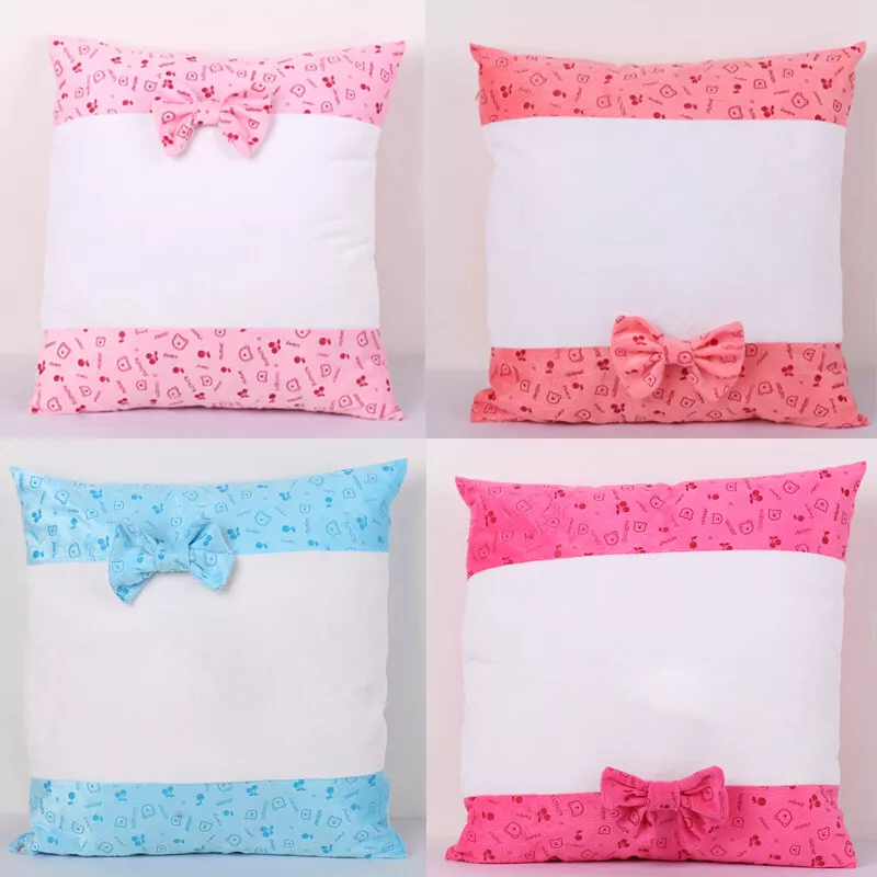 10Pcs Sublimation Blank Pillow Case Bowknots Cartoon Soft Cushion Cover DIY  Gift