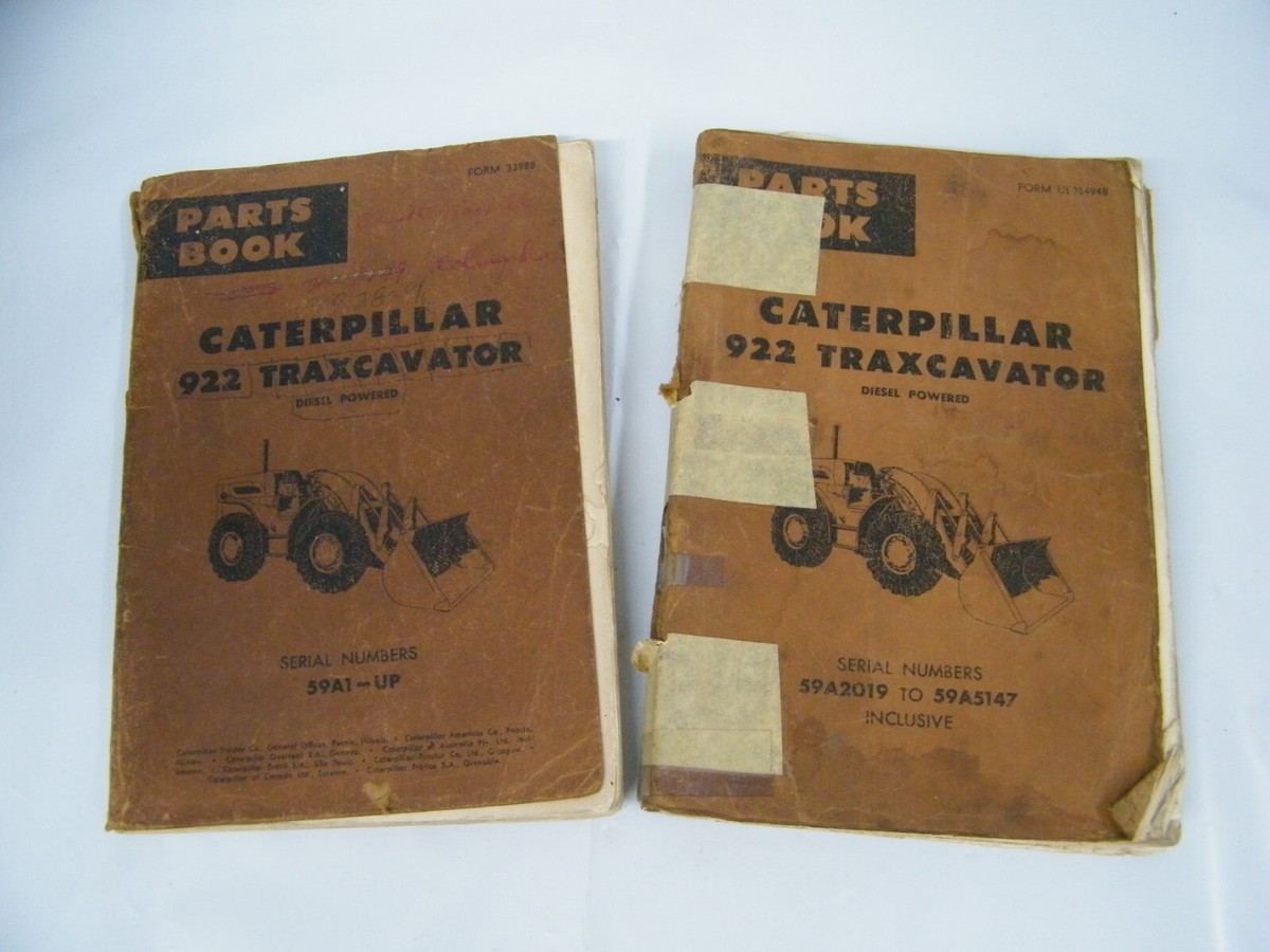 Parts Books Caterpillar 922 Traxcavator Serial #'s 59A2019 to