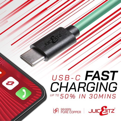 JuicEBitz® USB typu C Kabel do szybkiej ładowarki do iPhone 15 16e iPad Air, iPad Pro - Zdjęcie 35 z 81