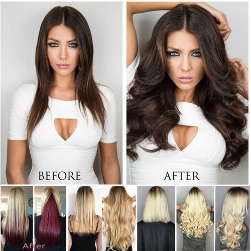 CLEARANCE Thick 8 Pieces/Set Clip In Hair Extensions Full Head Real as Human HYT - Picture 4 of 57