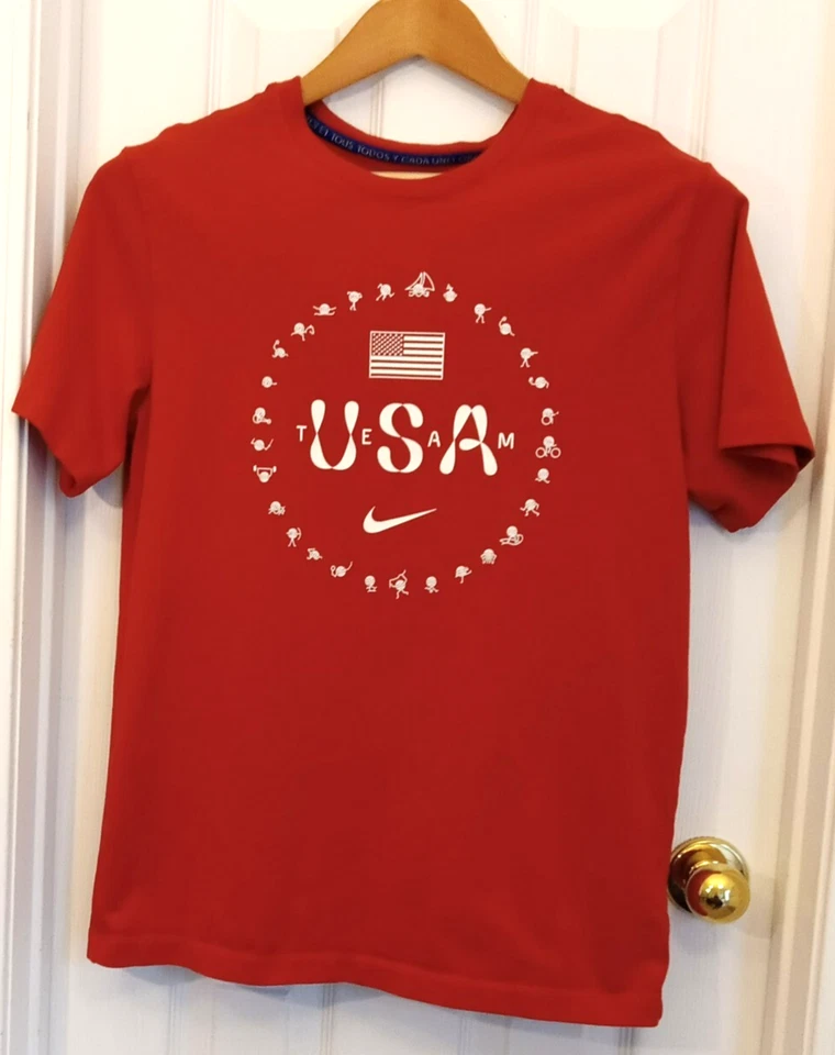 Camiseta Nike Para Hombre Mediana Roja 100% Algodón Equipo Olímpico EE. UU. Correr Manga Corta Foto 2 de 4