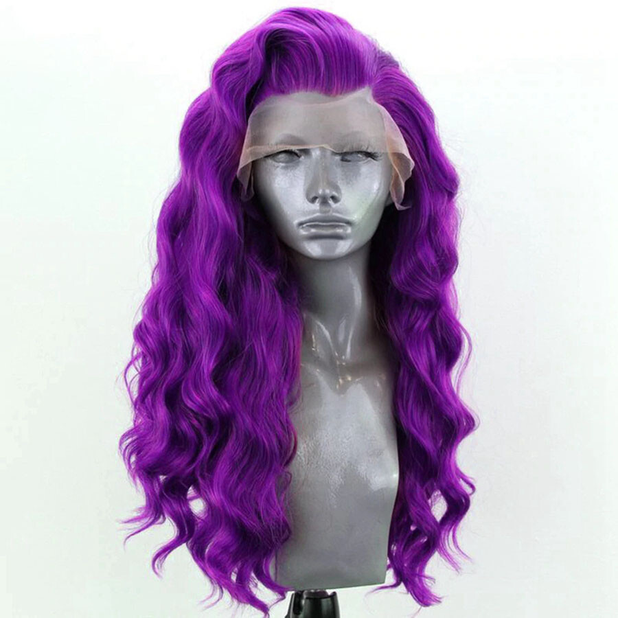 Dark Purple Long Wavy Lace Front Wigs Synthetic Cosplay  display picture 2