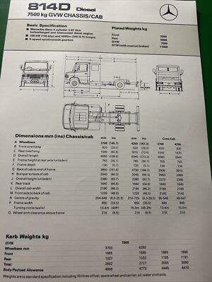 Mercedes Benz 814D GVW Truck Technical Specification Brochure Frameable 1990