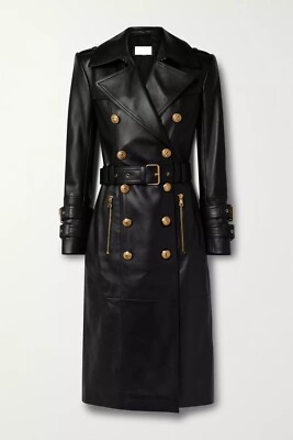 Leather Limited Jacket Womens Long Black Trench Coat Custom Made Size S M L- 263