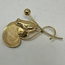 Vintage Forstner Sterling Silver Vermeil Gold Frog Brooch Lily Pad Pin