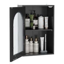 COSTWAY Bathroom Wall Cabinet Medicine Cabinet with Tempered Glass Door-Black