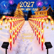 24-Pack Solar Christmas Candy Cane Lights Solar Pathway Lights Xmas Decorations