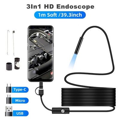 1M Waterproof Endoscope Camera 6LED 3 In 1 USB Industrial Borescope