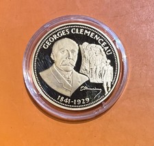 Médaille Georges Clemenceau 1841-1929 BE cuivre doré à l’OR Pur Nos Grands Homme
