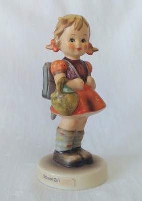 Goebel Hummel School Girl Pigtails Backpack Polka-Dot Orange Dress West Germany