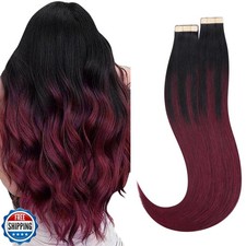 HOTBANANA Tape in Hair Extensions, 10 Inch 40pcs 60g Jet Black to Burgundy Ta
