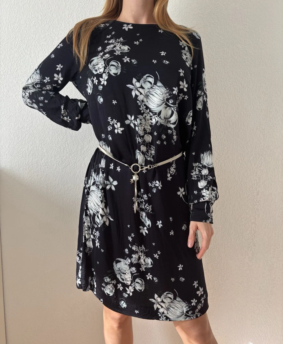 Robe En Voile H&M - Taille 42-44 - Noir Et Crème - Longueur 93 Cm - Occasion Très Bon état