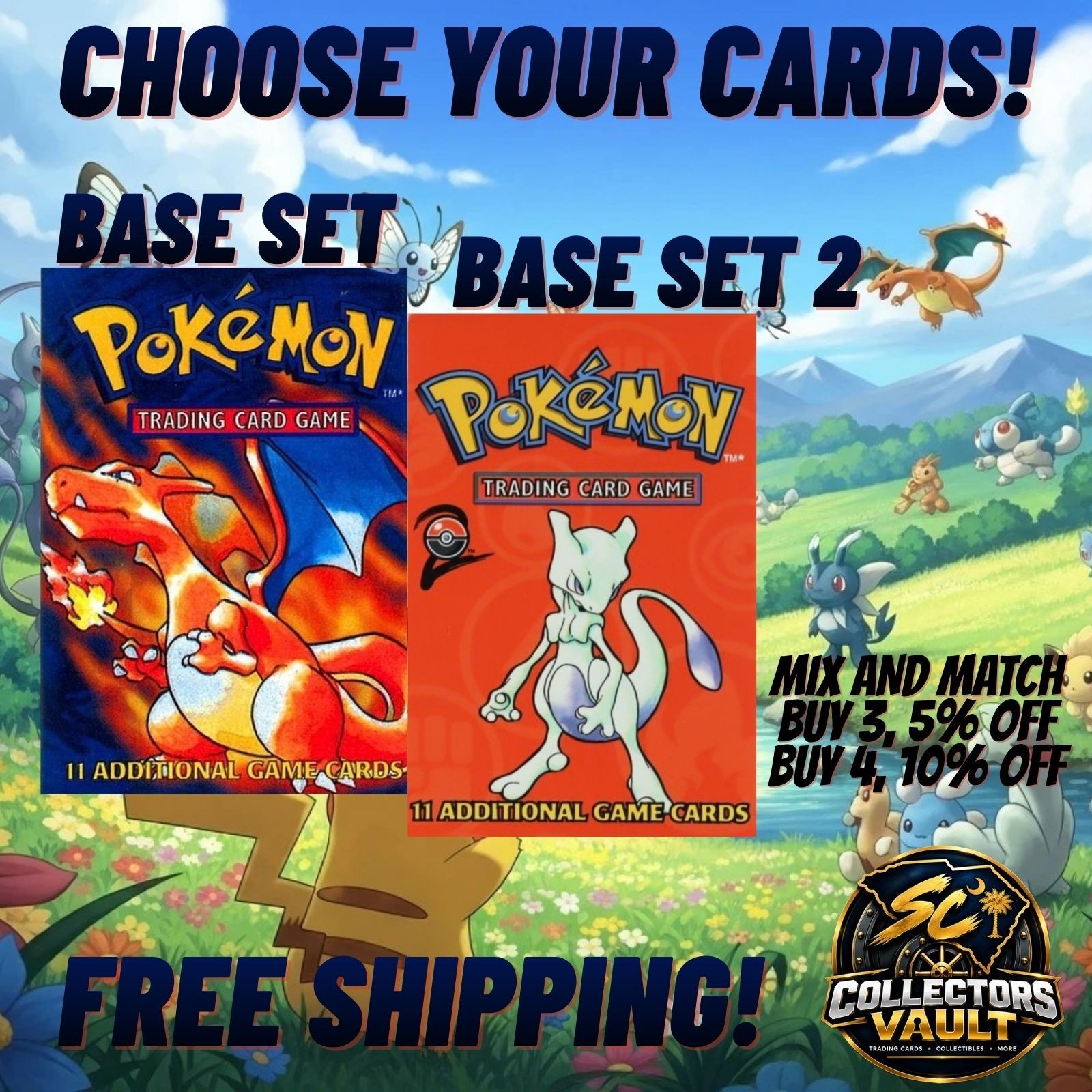 Pokemon TCG Base Set & Base Set 2 Unlimited WOTC Vintage 151 Choose Your Card LP
