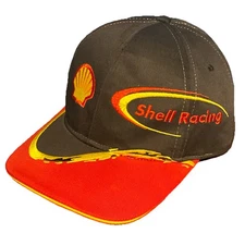 VINTAGE Shell Racing Team Strapback Hat - 90s Y2K NASCAR Swirl Cap Adjustable 
