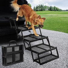 Folding Dog Ramp for Truck SUV RV 4 Steps Non-Slip Metal 250 Lbs Capacity