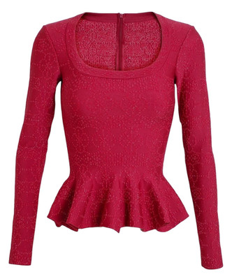 $2890 NEW ALAIA Paris ARABESQUE Red Textured Sparkle Peplum Top 38
