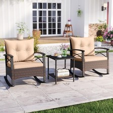 3-Piece Wicker Rocking Chair Set Outdoor Cushioned Rocker