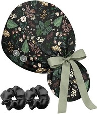 100 Cotton Scrub Cap with Buttons Sweatband-Elegant Ponytail Nurse Surgical Cap