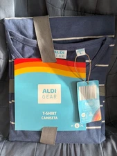ALDI GEAR BLUE STRIPED T-SHIRT SIZE LARGE - LIMITED EDITION NEW WITH TAGS