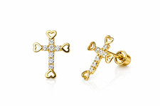 14K Yellow or White Gold Cubic Zirconia Cross Earrings
