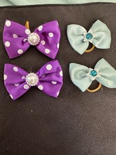 New Hair Bows For Dogs Or Long Hair Cats, Rubber Band. Set Of 8, Fast Shipping