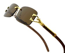 Trendy Sunglasses Dark Brown Lens Gold Small Square Rimless Frame Street Wear