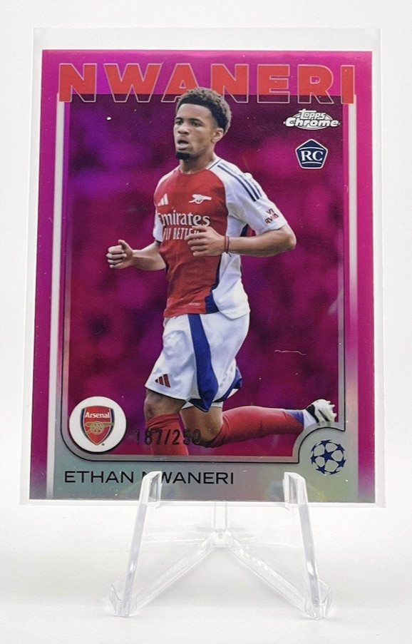Ethan Nwaneri 2024-25 Topps Chrome UEFA Pink Fuchsia /250 Rookie #158 Arsenal