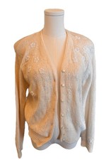 Vintage Karen Scott Petites Silk Angora Lambswool Embellished Cardigan Sequins M