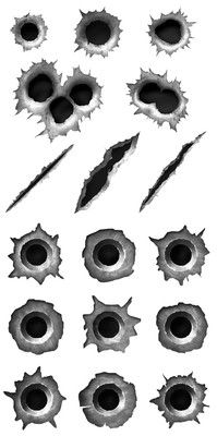 Aufkleberset Bulletholes, Tuning, Oldschool, Einschusslöcher Kratzer Sheldon 004