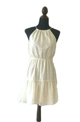 storia womens ivory eyelet lace dress embroidered halter style small shift new - 第 1/12 張圖片