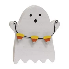 CWI Halloween Decor - Candy Corn Ghost Chunky Wood  Sitter