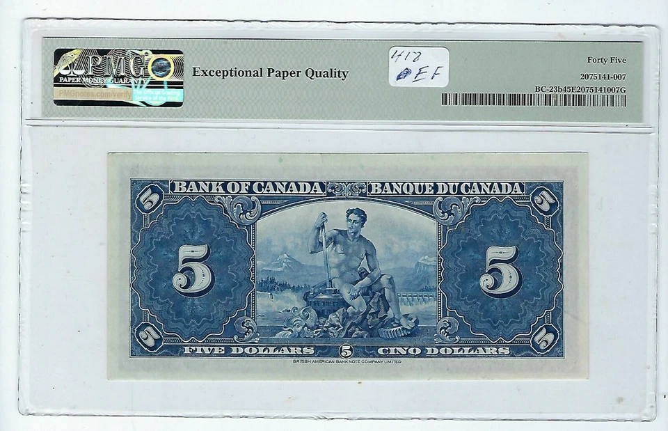 1937 $5 KGVI Bank of Canada; Gordon & Towers BC-23b PMG EXF 45 EPQ - Image 2 of 2