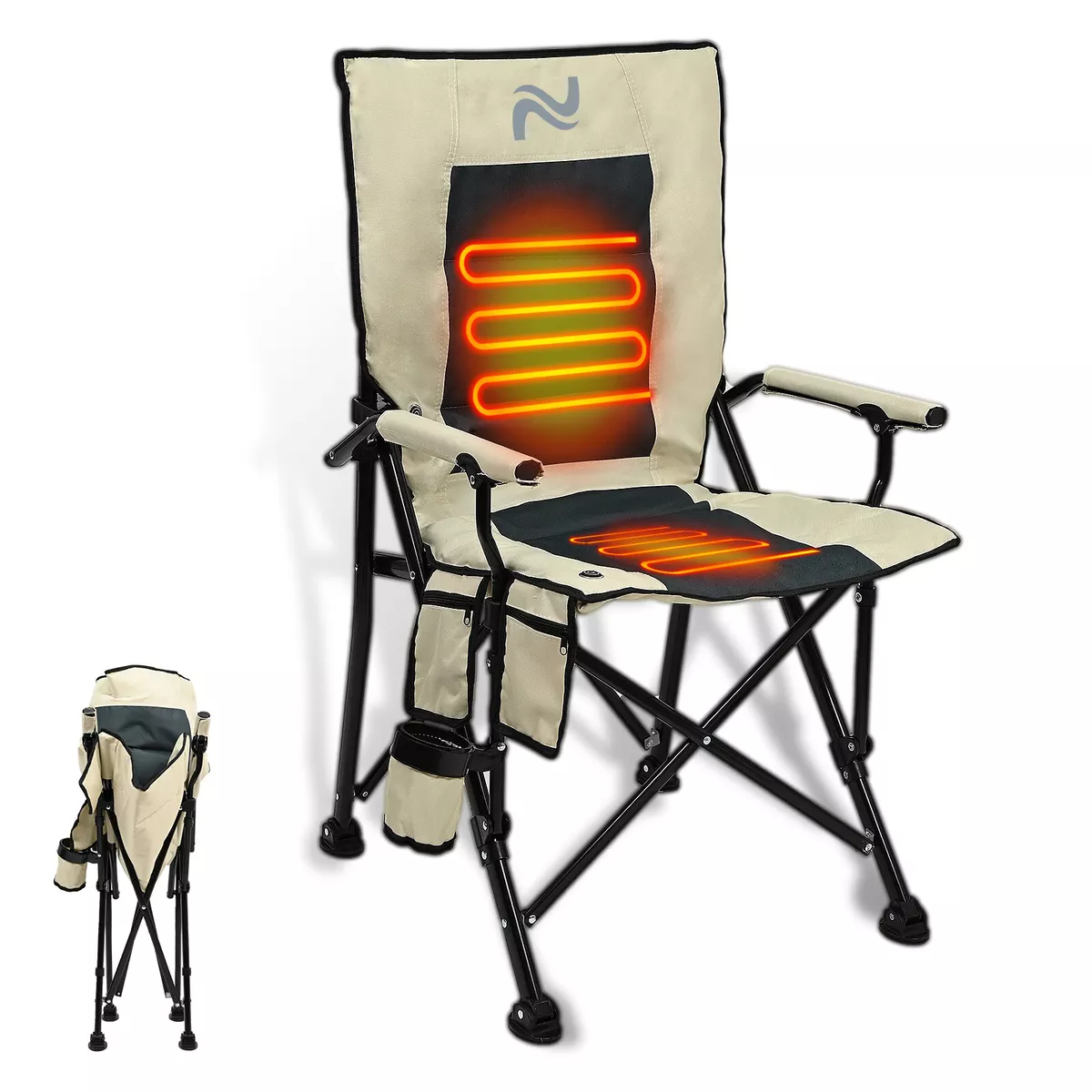 Barbella Camping Chair Heated with Cushion Folding Camp Seat 3 Heat Levels