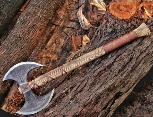 Hand Forged Steel Axe Medieval Warrior Axe, Viking Axe, Comes with Leather Sheat - Picture 2 of 8