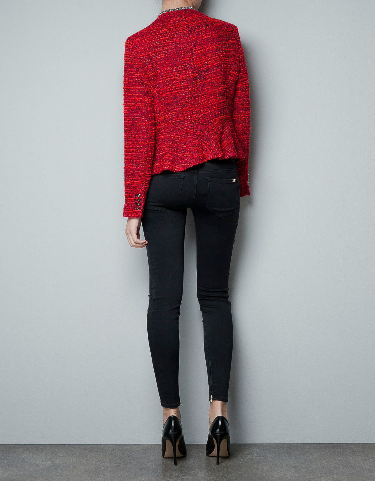 A699 ZARA VERY RARE BLAZER FANTASY BOUCLE RED METAL JACKET COAT EXRA SMALL - XS image 6