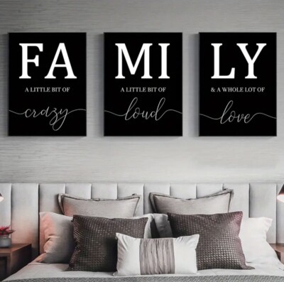 3pcs Family Quote Wall Art Poster Canvas Living Room Modern Home Decor