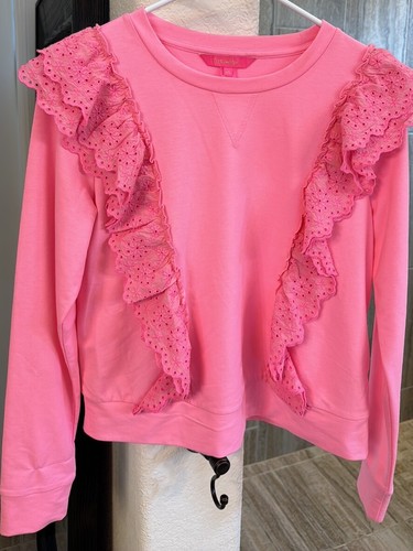 NWOT Lilly Pulitzer Deva Ruffle Sweatshirt Eyelet Pink Size XS - Picture 3 of 13