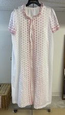 Vintage Nightgown Set 2pcs Cotton Blend Size S/M White Pink Embroidered