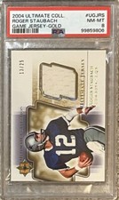 2004 UD ULT COLL ROGER STAUBACH GAME JERSEY GOLD /25~PSA 8~MINT SLAB~POP 1 W/1^