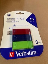Verbatim 99122 Store N Go USB Flash Drive 16GB 3-Pack - Red Green Blue NEW 