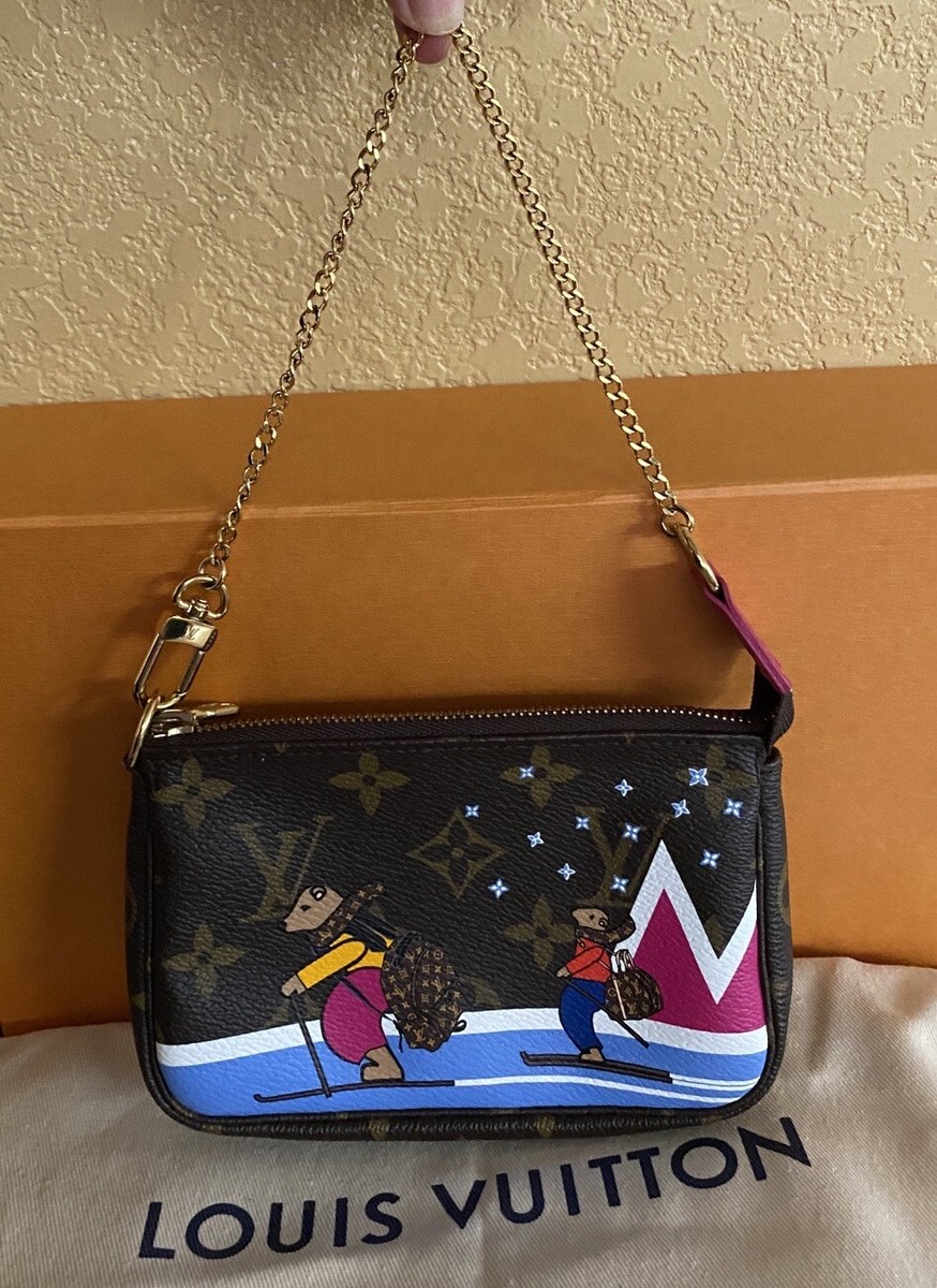 LOUIS VUITTON Monogram Christmas Bears Skiing Mini Pochette