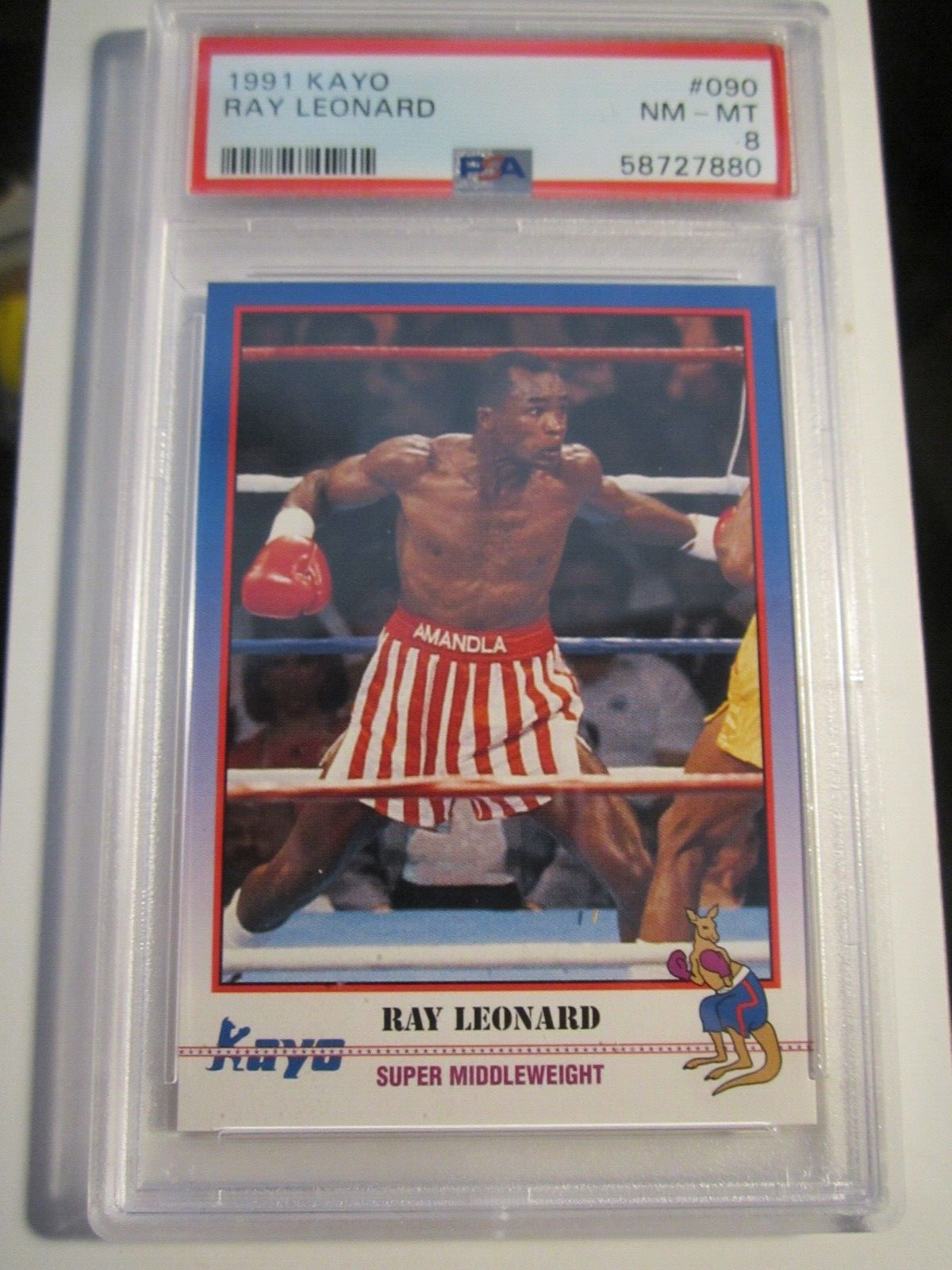 1991 RAY LEONARD KAYO BOXING CARD #090 PSA GRADED NM MINT 8 - TUB BBA38