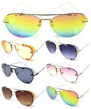 LUXURY RIMLESS PILOT AVIATOR SUNGLASSES W/ SIDE SHIELDS FANCY ELEGANT RETRO VTG