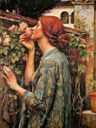 WATERHOUSE SOUL OF THE ROSE, 99CM X 71CM LINED BELGIAN TAPESTRY WALL HANGING - Picture 3 of 9