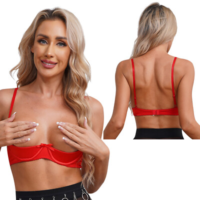 Womens Adjustable Spaghetti Straps Underwire Half Cup Lingerie See Through Bra