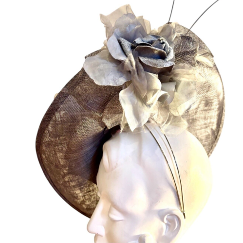 Exclusive Grey Designer Millinery by Hat Couture Wedding Bridal Race Ascot Hat - Picture 4 of 6