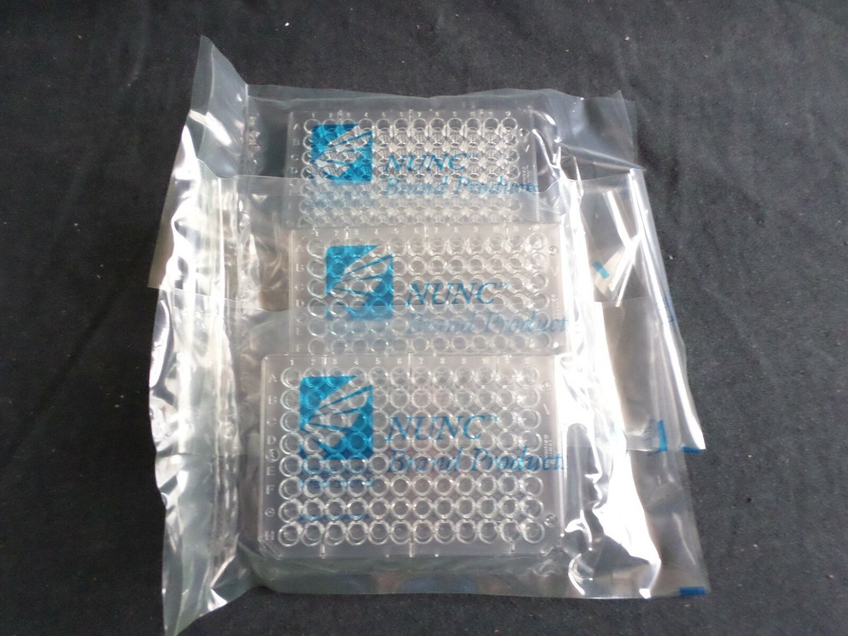 3) Nunc 96-Well Microwell Plate, Round Conical V-Shaped, PS, No