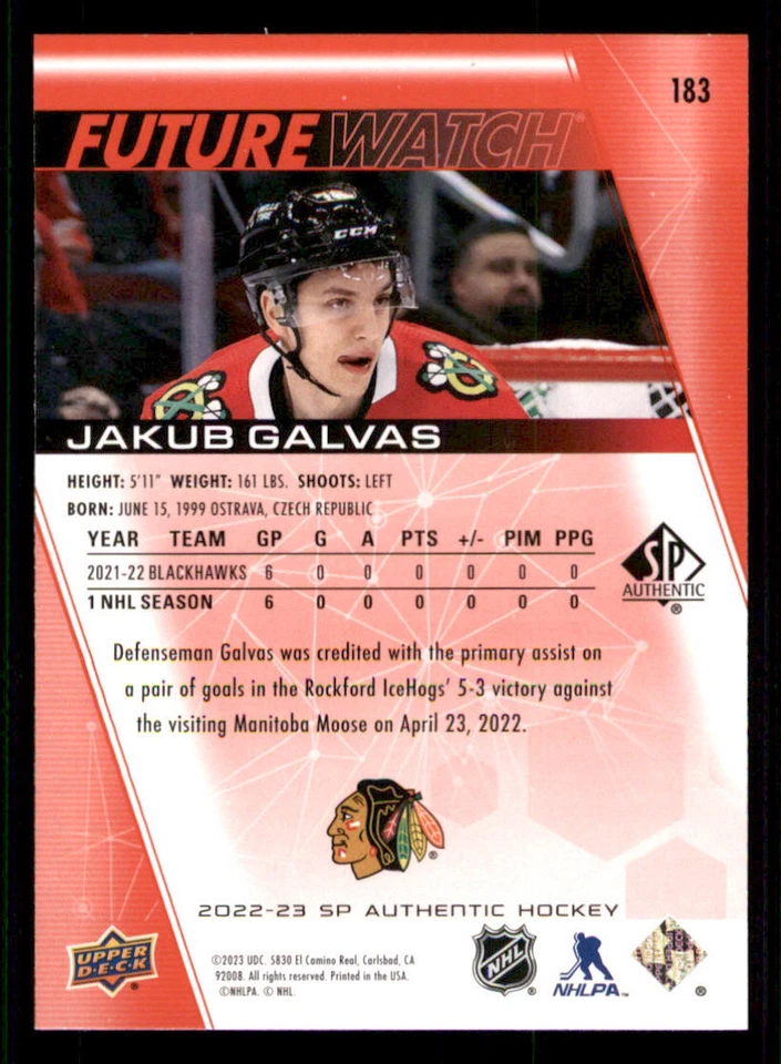 2022-23 SP Authentic Limited Red #183 Jakub Galvas FW - Image 2 of 2